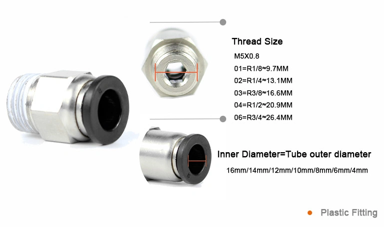 Plastic Brass Pneumatic Hose Fittings One Touch Fitting Quick Connectors PC 4-01 PC4-M8 NPT G Bsp Thread